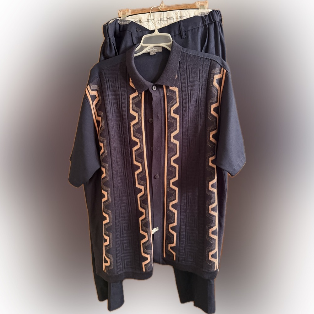 SilverSilk Navy Knit Shirt and Slacks Combo